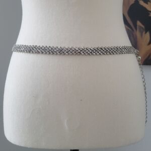 Vintage 80s Silver Rhinestone Chain Belt